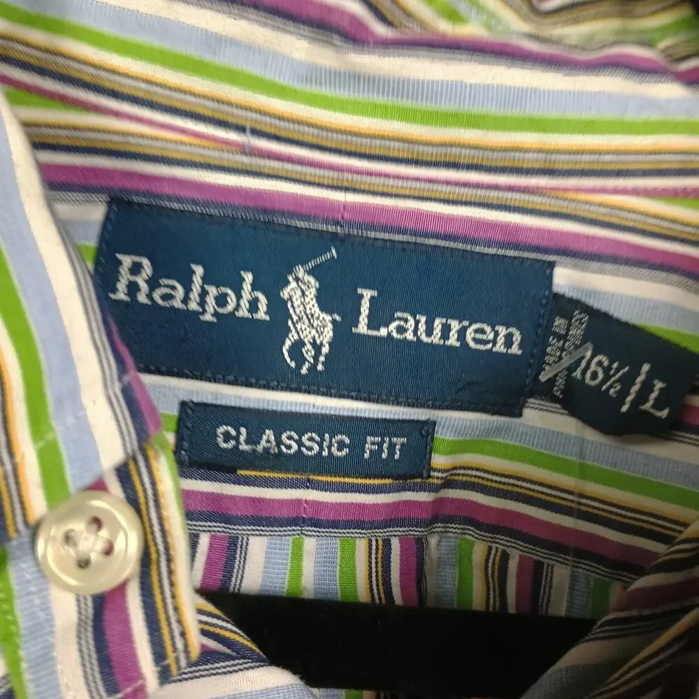Polo Ralph Lauren Vertical Stripe Vintage Button Down Shirt Large Preppy Casual